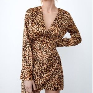 NWT Zara Satin Effect Leopard Print Dress